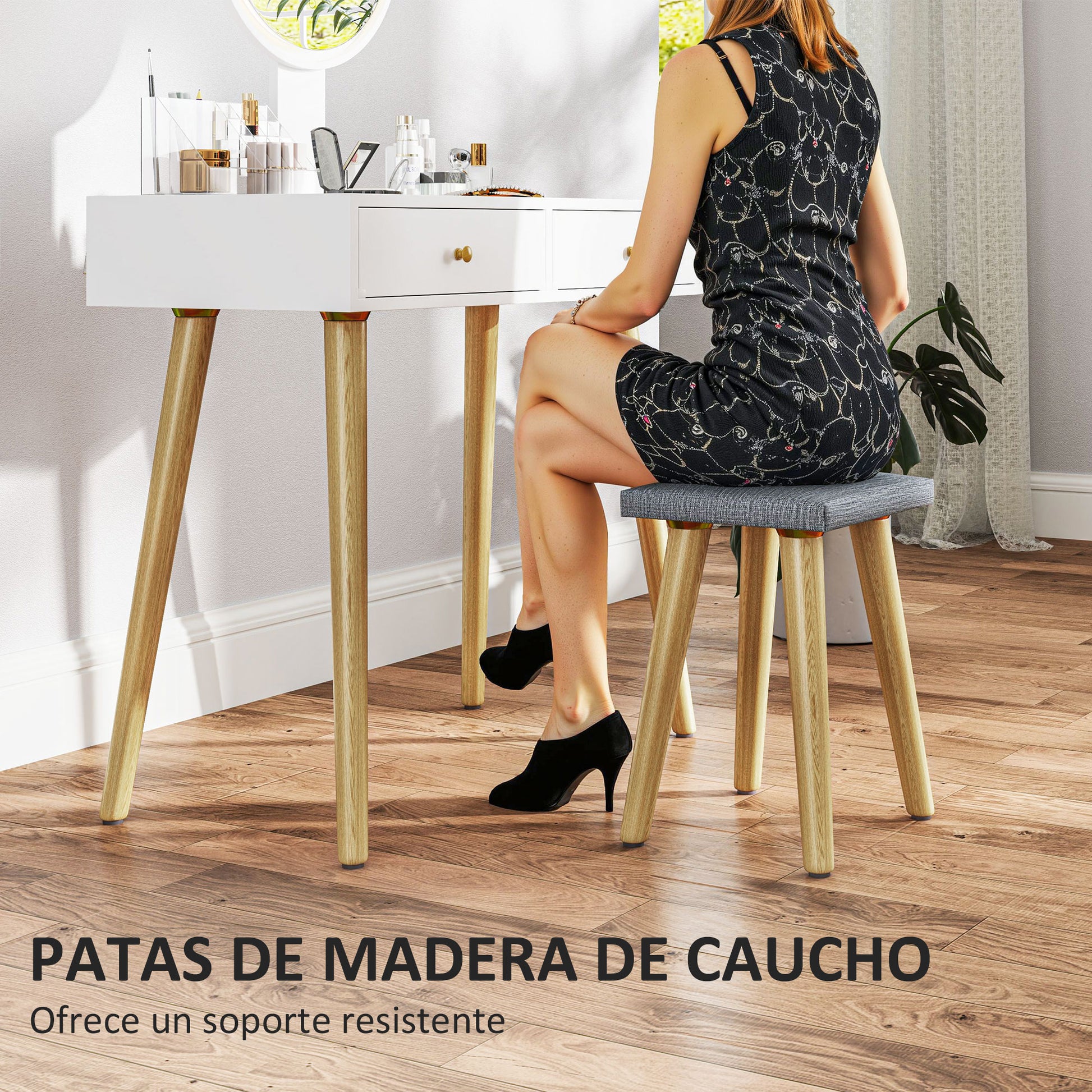 Vanity Makeup Table with LED Lights and Stool Makeup Desk with Adjustable Mirror Brightness 3 Colors 2 Drawers and Organizer Modern Vanity for Bedroom 31.5"x16.9"x52.4" White