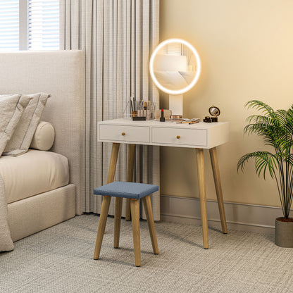 Vanity Makeup Table with LED Lights and Stool Makeup Desk with Adjustable Mirror Brightness 3 Colors 2 Drawers and Organizer Modern Vanity for Bedroom 31.5"x16.9"x52.4" White