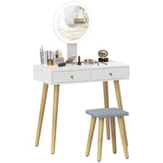 Vanity Makeup Table with LED Lights and Stool Makeup Desk with Adjustable Mirror Brightness 3 Colors 2 Drawers and Organizer Modern Vanity for Bedroom 31.5"x16.9"x52.4" White