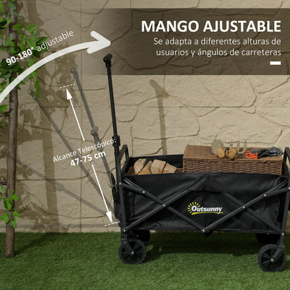 Beach Cart with Wheels Folding Garden Cart Adjustable Telescopic Handle 2 Storage Bags 120 kg Load Transport Cart for All Terrain Garden Camping Black