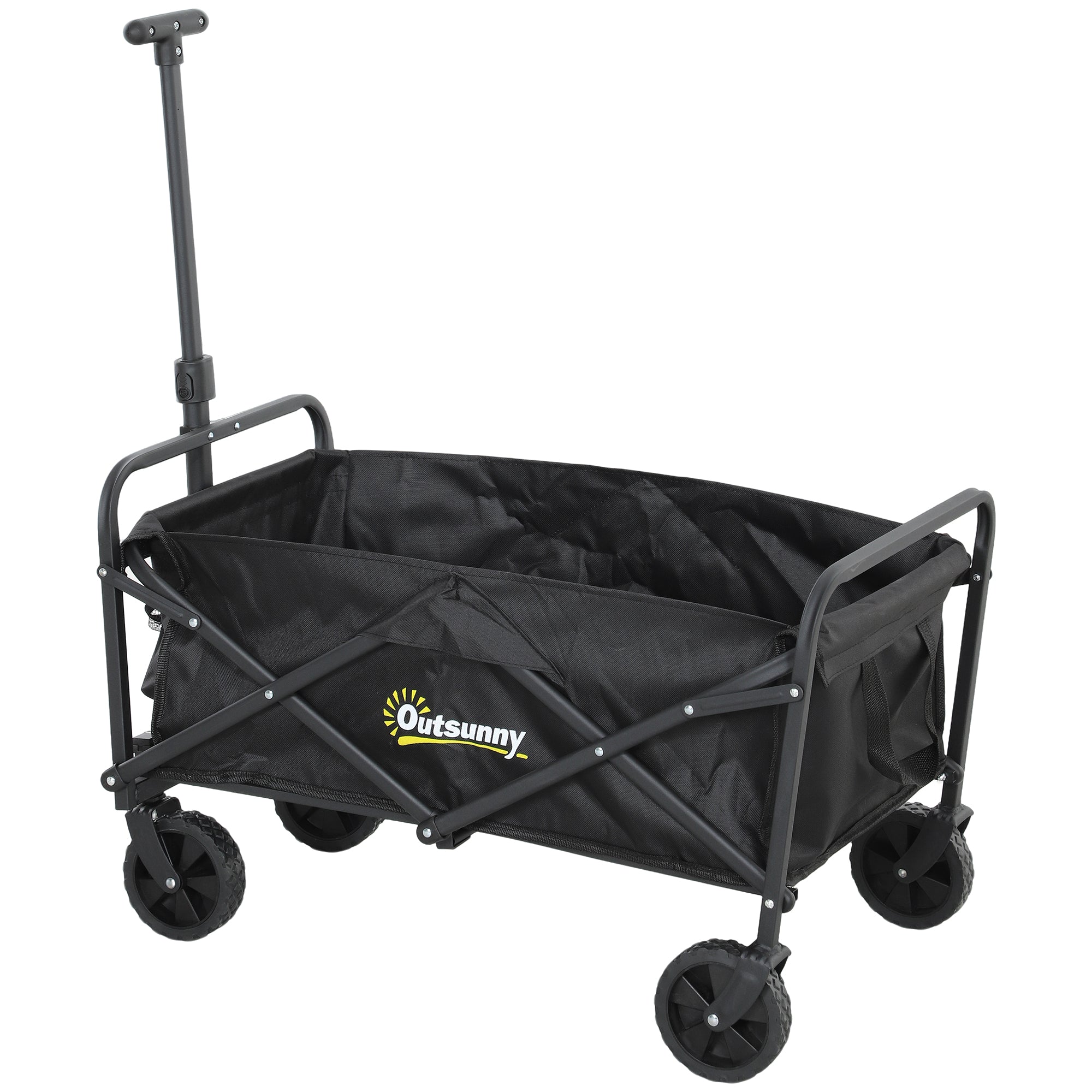 Beach Cart with Wheels Folding Garden Cart Adjustable Telescopic Handle 2 Storage Bags 120 kg Load Transport Cart for All Terrain Garden Camping Black