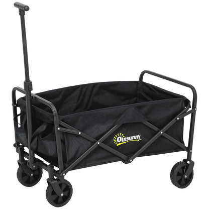 Beach Cart with Wheels Folding Garden Cart Adjustable Telescopic Handle 2 Storage Bags 120 kg Load Transport Cart for All Terrain Garden Camping Black