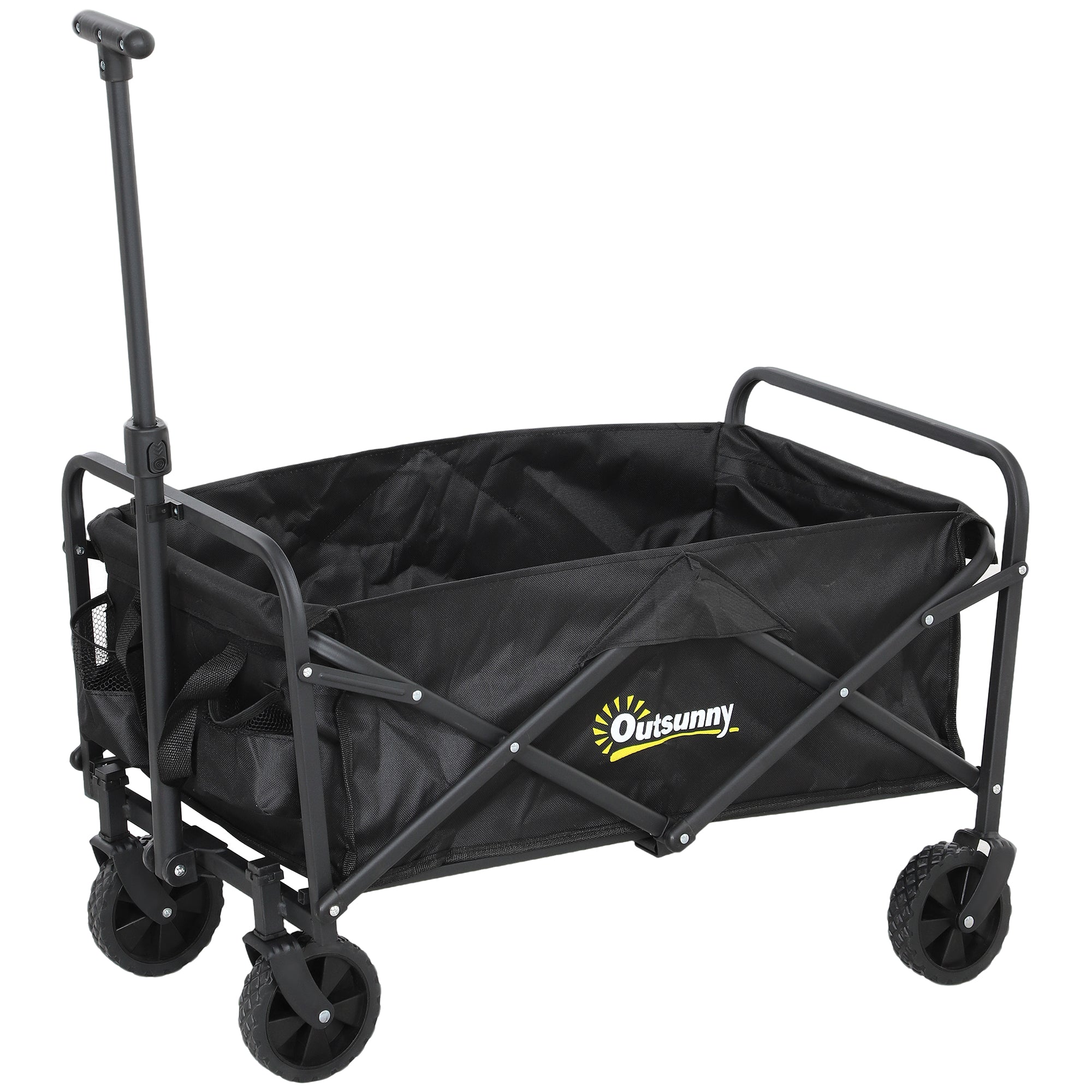 Beach Cart with Wheels Folding Garden Cart Adjustable Telescopic Handle 2 Storage Bags 120 kg Load Transport Cart for All Terrain Garden Camping Black