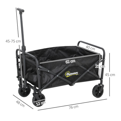 Beach Cart with Wheels Folding Garden Cart Adjustable Telescopic Handle 2 Storage Bags 120 kg Load Transport Cart for All Terrain Garden Camping Black