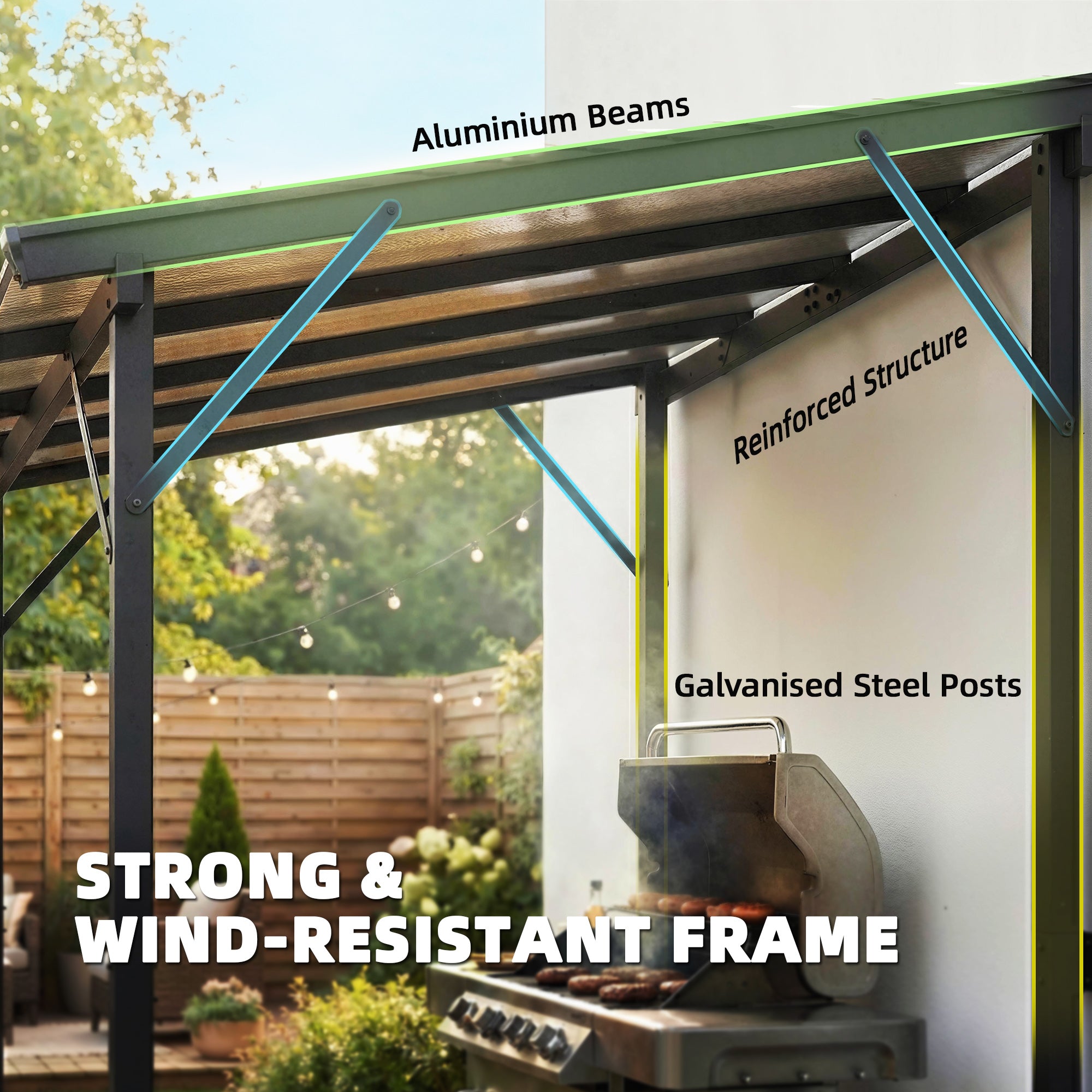 Lean-to BBQ Pavilion, 8.0 ft x 4 ft 10 in x 8.0 ft Patio Canopy with UPF50+ Polycarbonate Roof — Dark Gray