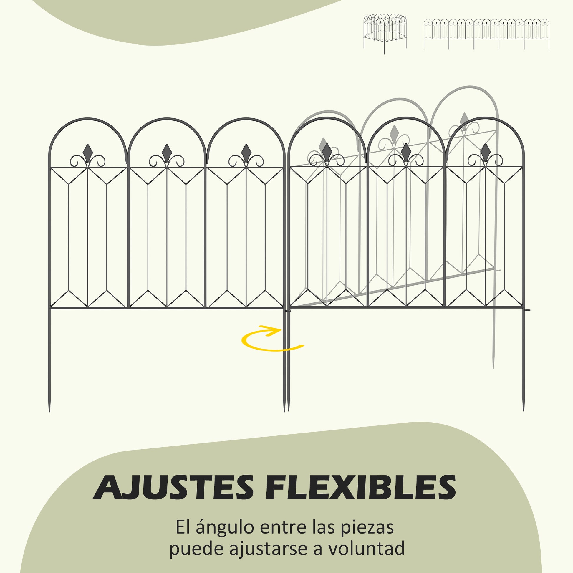 Garden Fences 305x79.5 cm Set of 5 Decorative Metal Garden Fences Freely Combined Animal Barrier for Patio Lawn Black