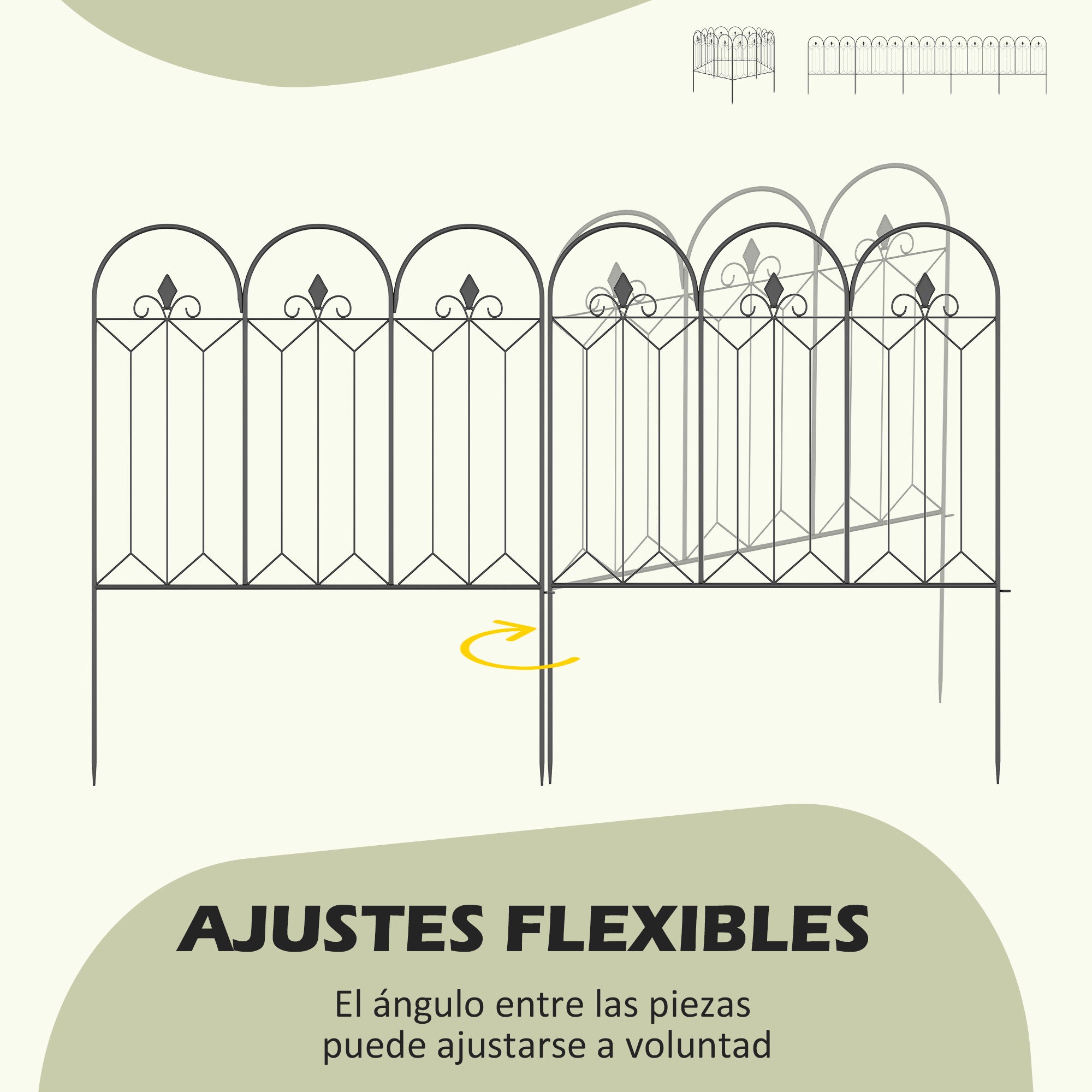 Garden Fences 305x79.5 cm Set of 5 Decorative Metal Garden Fences Freely Combined Animal Barrier for Patio Lawn Black