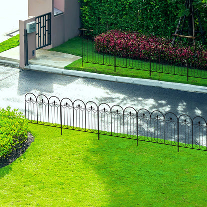 Garden Fences 305x79.5 cm Set of 5 Decorative Metal Garden Fences Freely Combined Animal Barrier for Patio Lawn Black