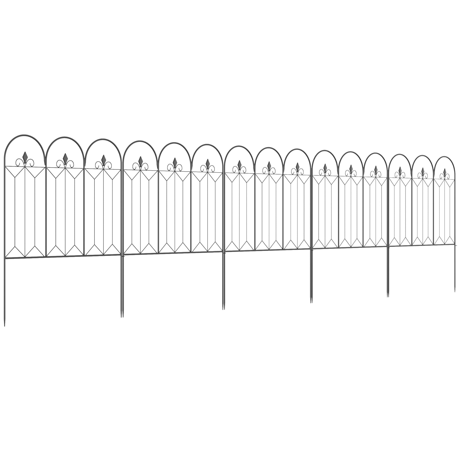 Garden Fences 305x79.5 cm Set of 5 Decorative Metal Garden Fences Freely Combined Animal Barrier for Patio Lawn Black