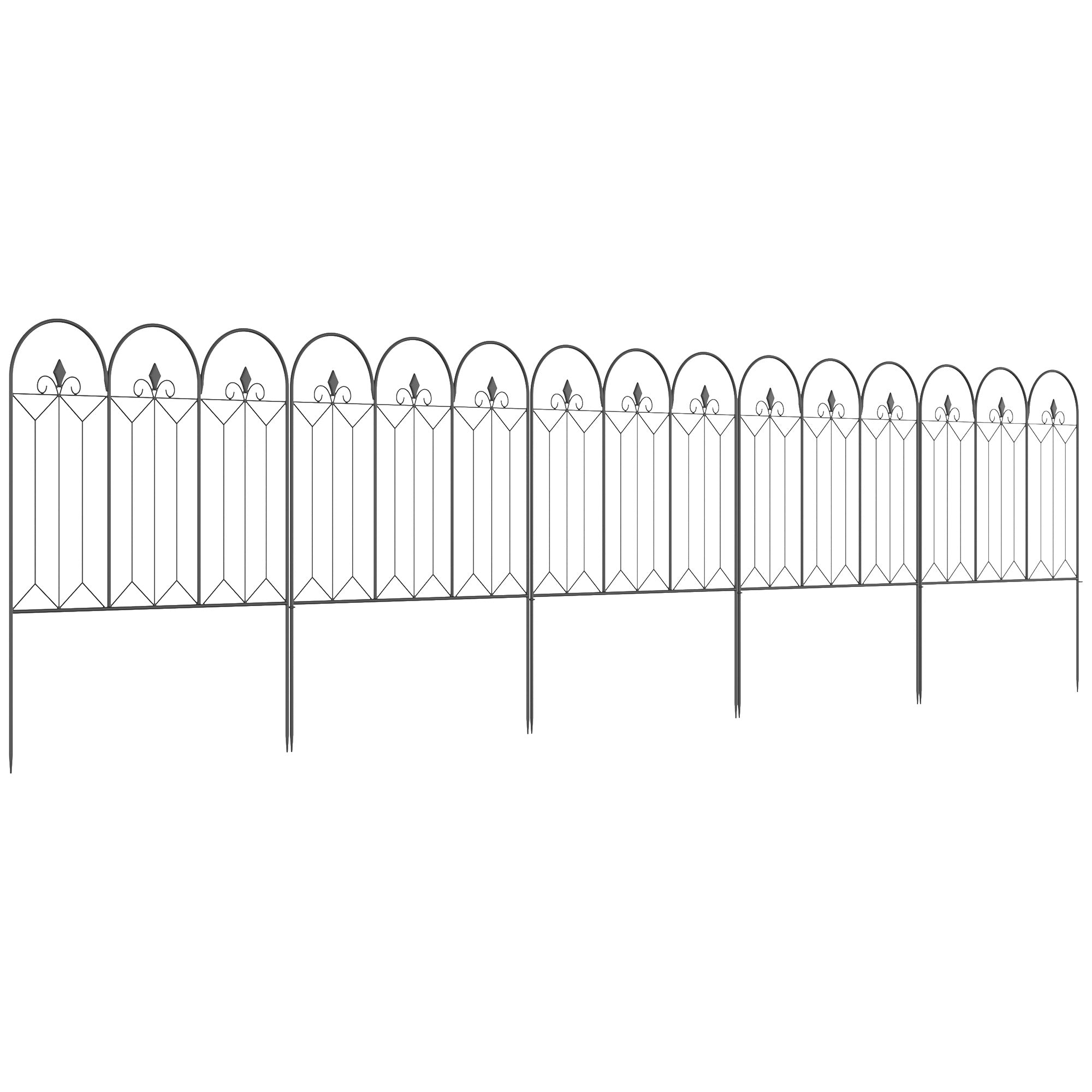 Garden Fences 305x79.5 cm Set of 5 Decorative Metal Garden Fences Freely Combined Animal Barrier for Patio Lawn Black