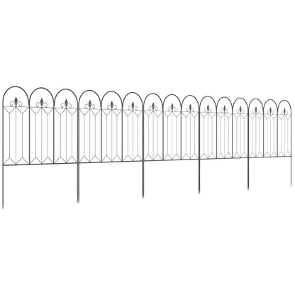 Garden Fences 305x79.5 cm Set of 5 Decorative Metal Garden Fences Freely Combined Animal Barrier for Patio Lawn Black