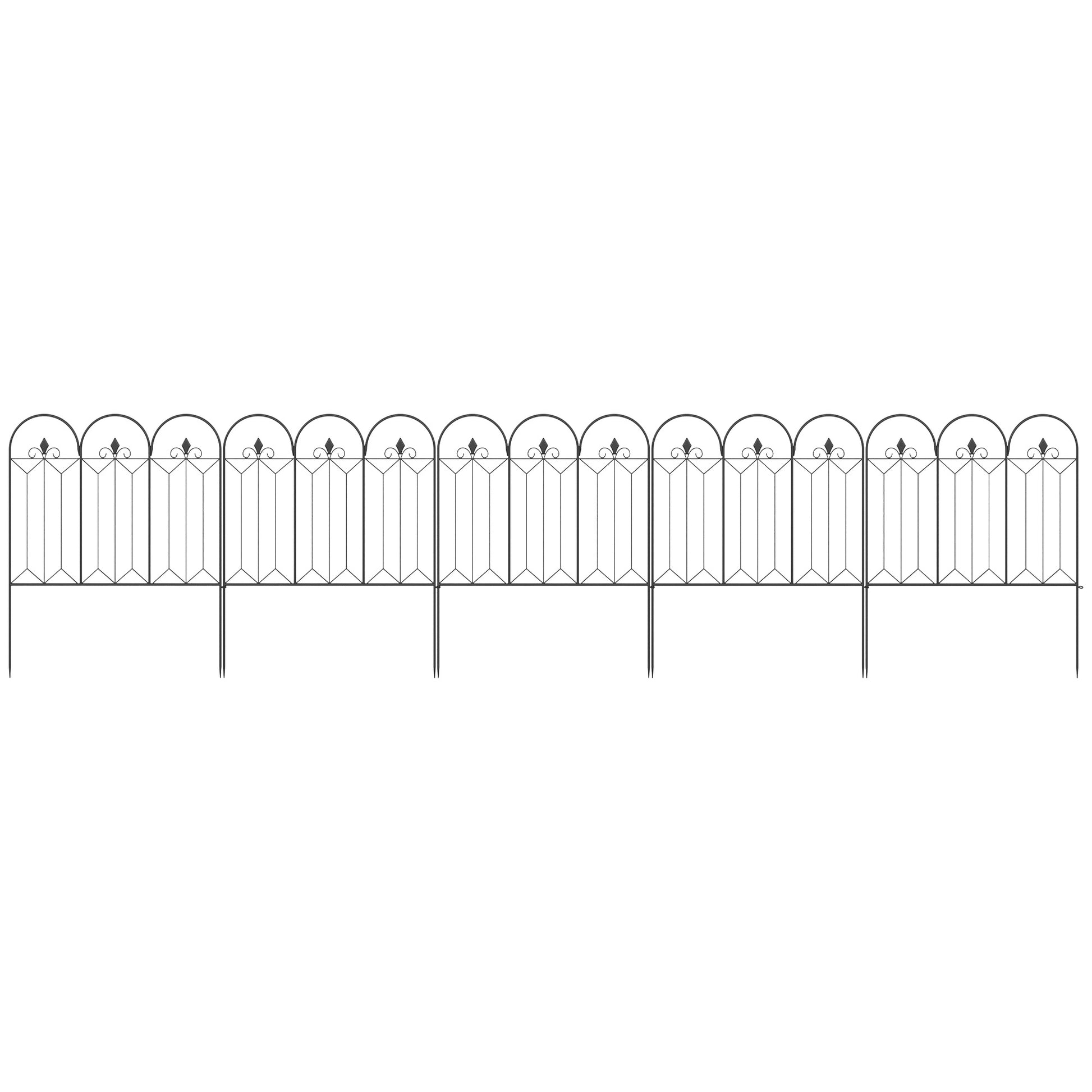 Garden Fences 305x79.5 cm Set of 5 Decorative Metal Garden Fences Freely Combined Animal Barrier for Patio Lawn Black