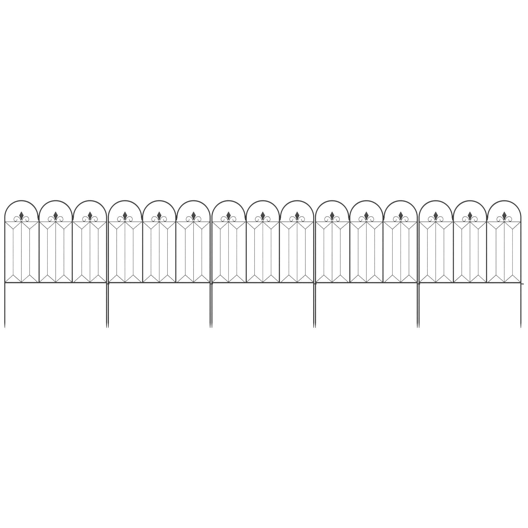 Garden Fences 305x79.5 cm Set of 5 Decorative Metal Garden Fences Freely Combined Animal Barrier for Patio Lawn Black