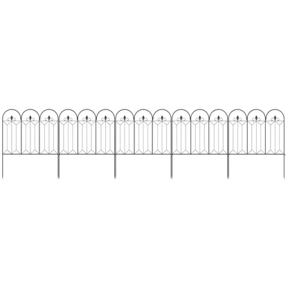 Garden Fences 305x79.5 cm Set of 5 Decorative Metal Garden Fences Freely Combined Animal Barrier for Patio Lawn Black