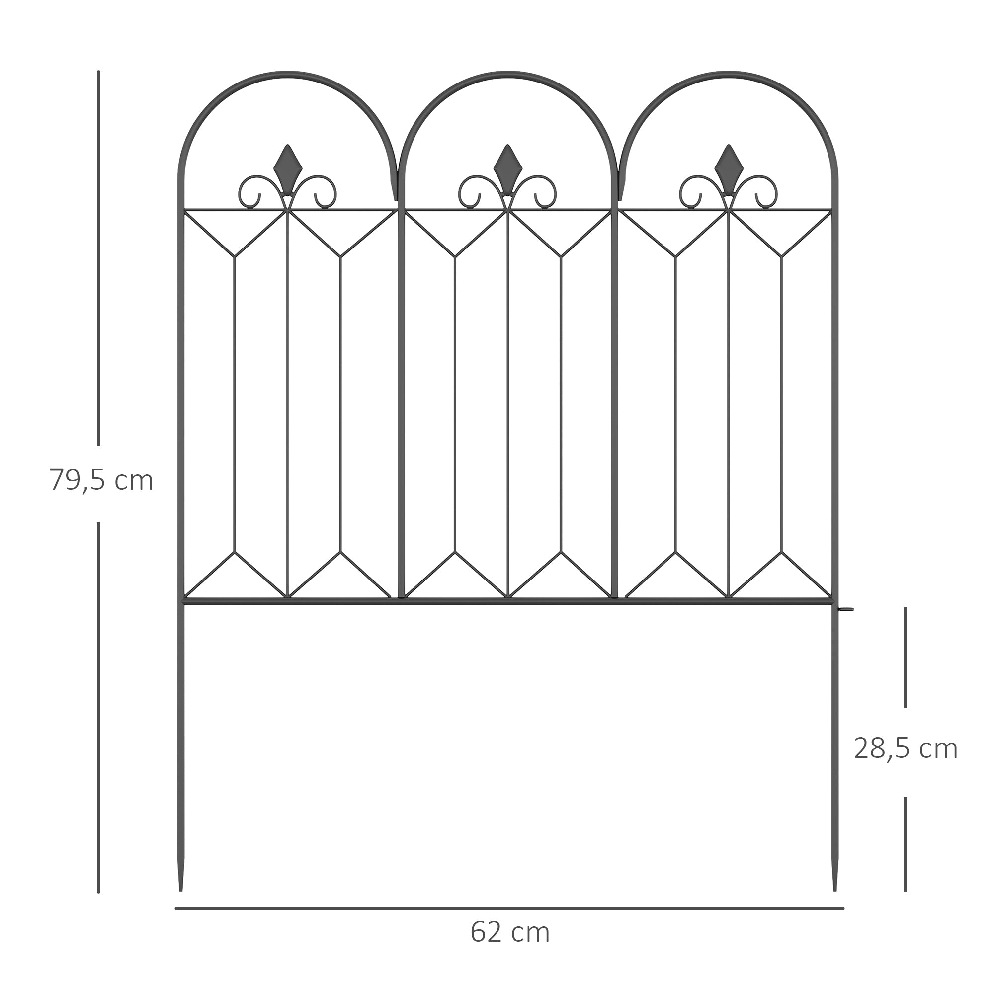 Garden Fences 305x79.5 cm Set of 5 Decorative Metal Garden Fences Freely Combined Animal Barrier for Patio Lawn Black