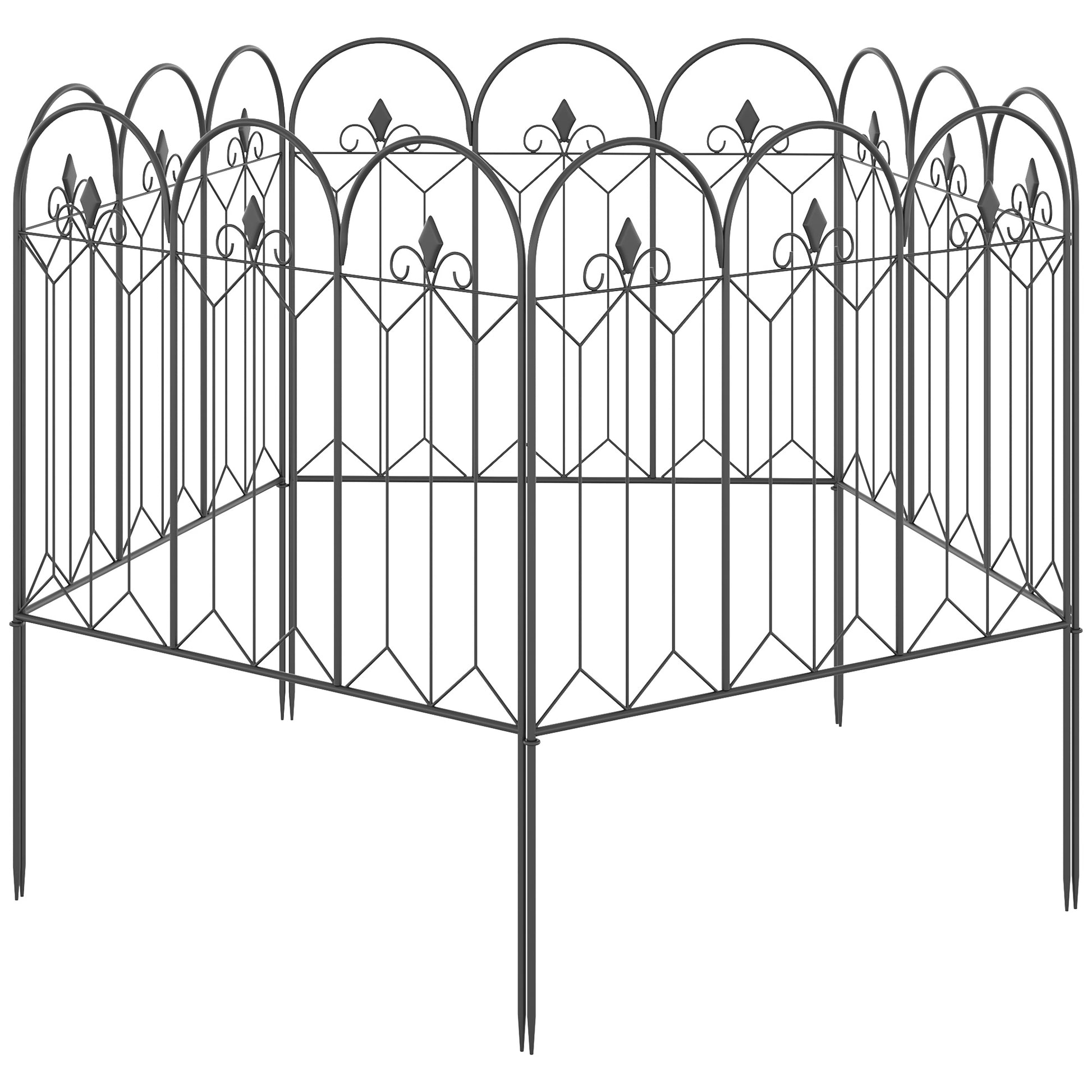 Garden Fences 305x79.5 cm Set of 5 Decorative Metal Garden Fences Freely Combined Animal Barrier for Patio Lawn Black