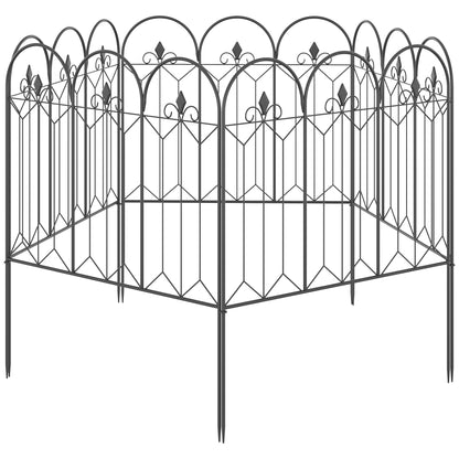 Garden Fences 305x79.5 cm Set of 5 Decorative Metal Garden Fences Freely Combined Animal Barrier for Patio Lawn Black