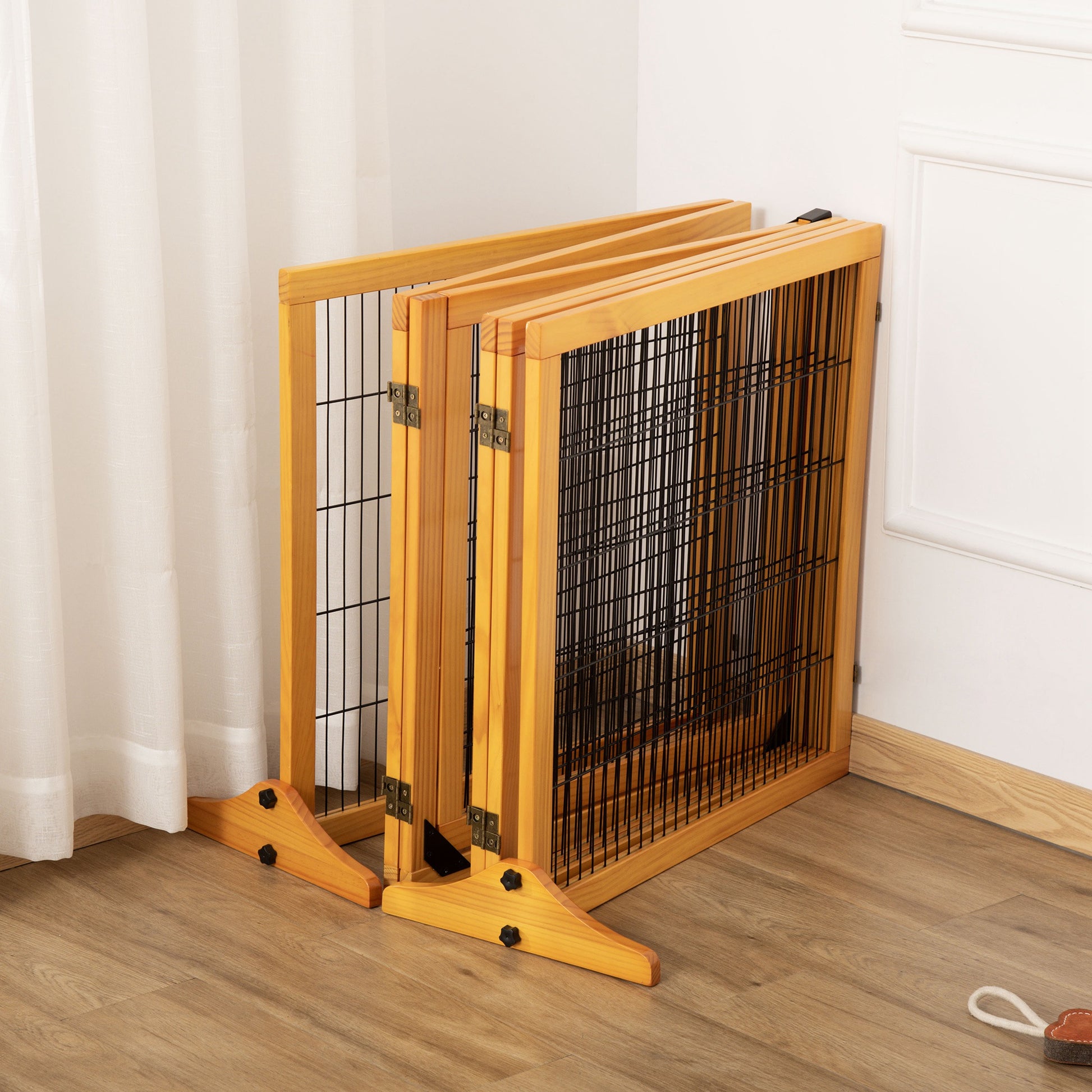 Dog Safety Gate Adjustable Protective Barrier with Feet 432 x 70 cm Wood Dog Gate Foldable Stair Safety Gate Dog Safety Gate for Stairs, Doors, Hallway, 6 Panels, Yellow