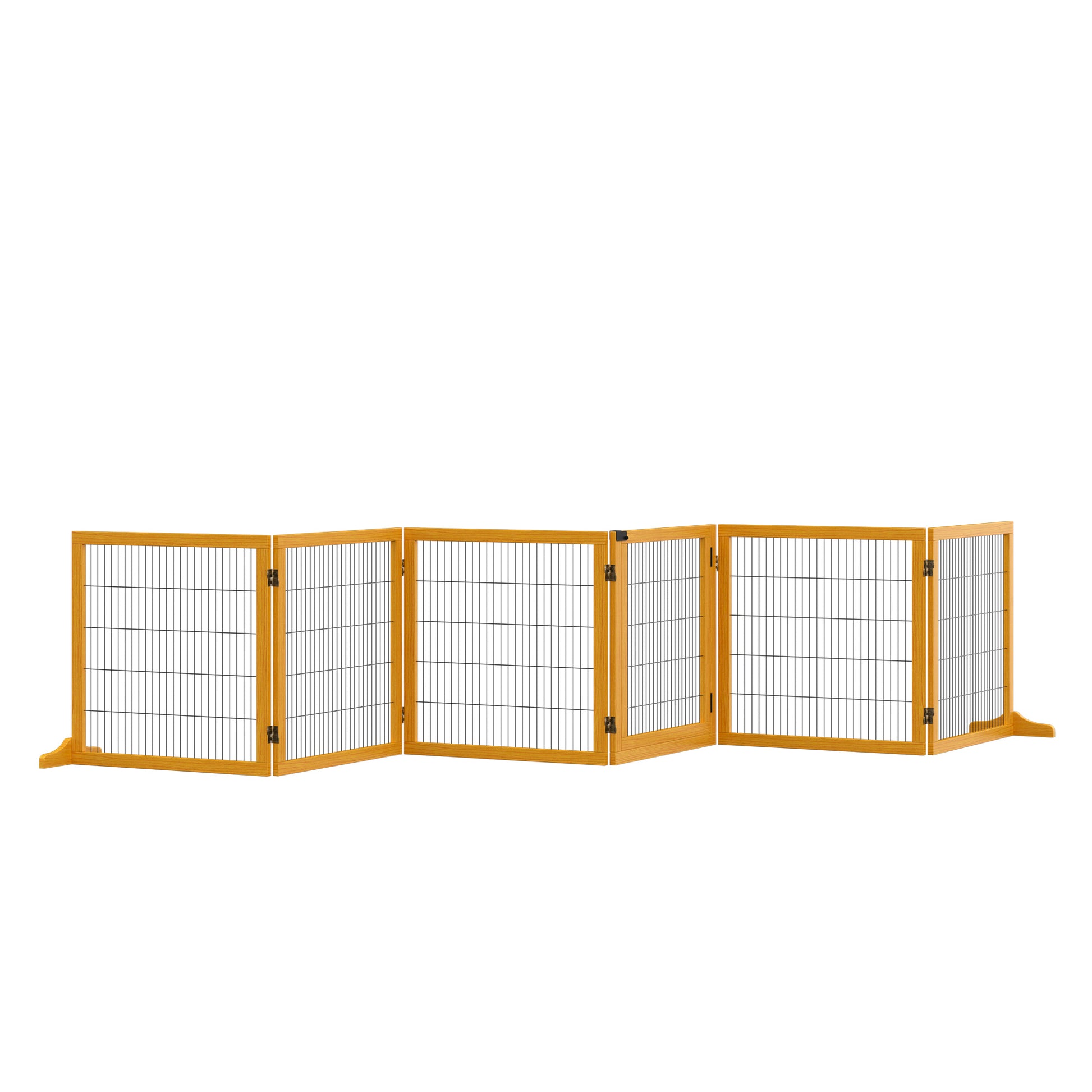 Dog Safety Gate Adjustable Protective Barrier with Feet 432 x 70 cm Wood Dog Gate Foldable Stair Safety Gate Dog Safety Gate for Stairs, Doors, Hallway, 6 Panels, Yellow