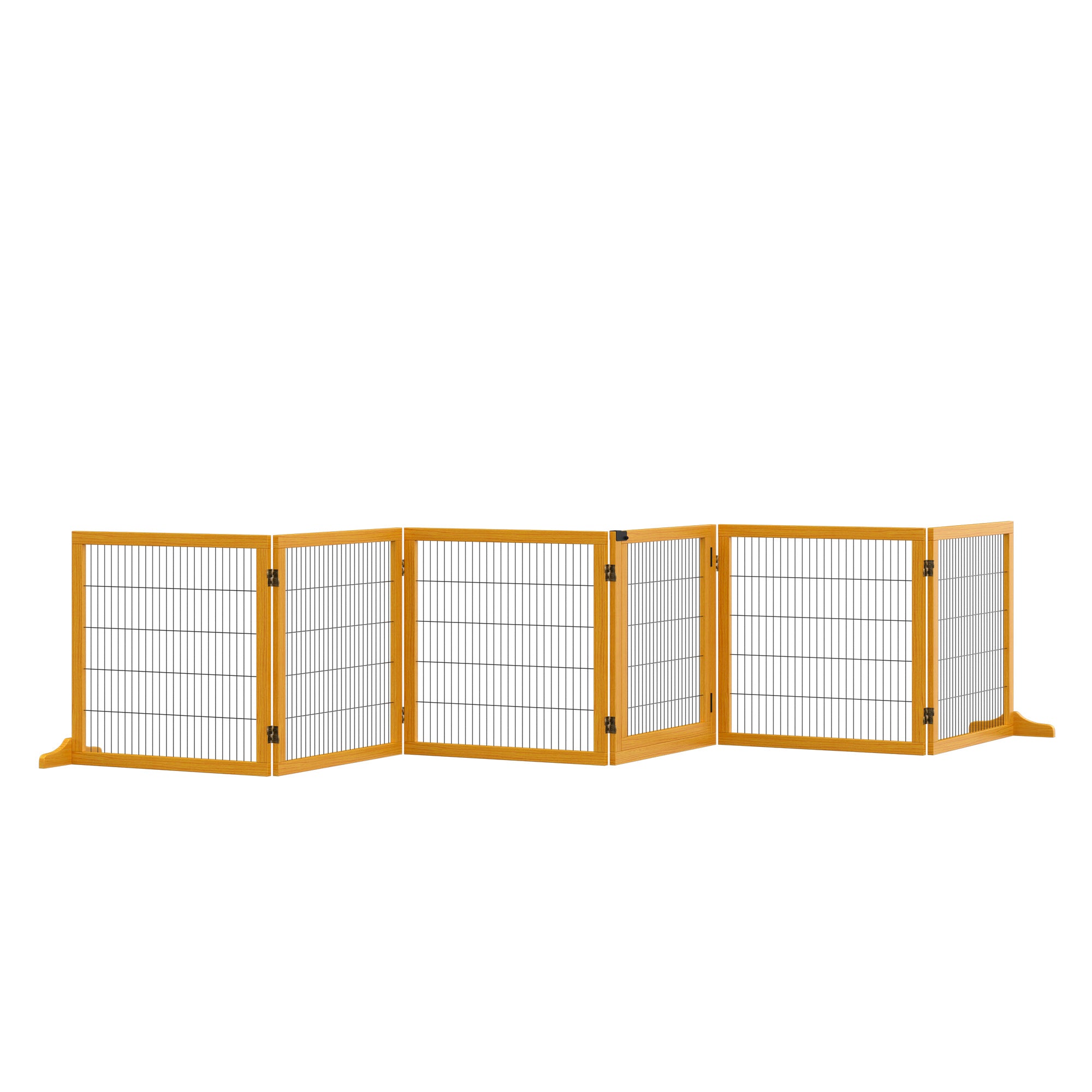 Dog Safety Gate Adjustable Protective Barrier with Feet 432 x 70 cm Wood Dog Gate Foldable Stair Safety Gate Dog Safety Gate for Stairs, Doors, Hallway, 6 Panels, Yellow