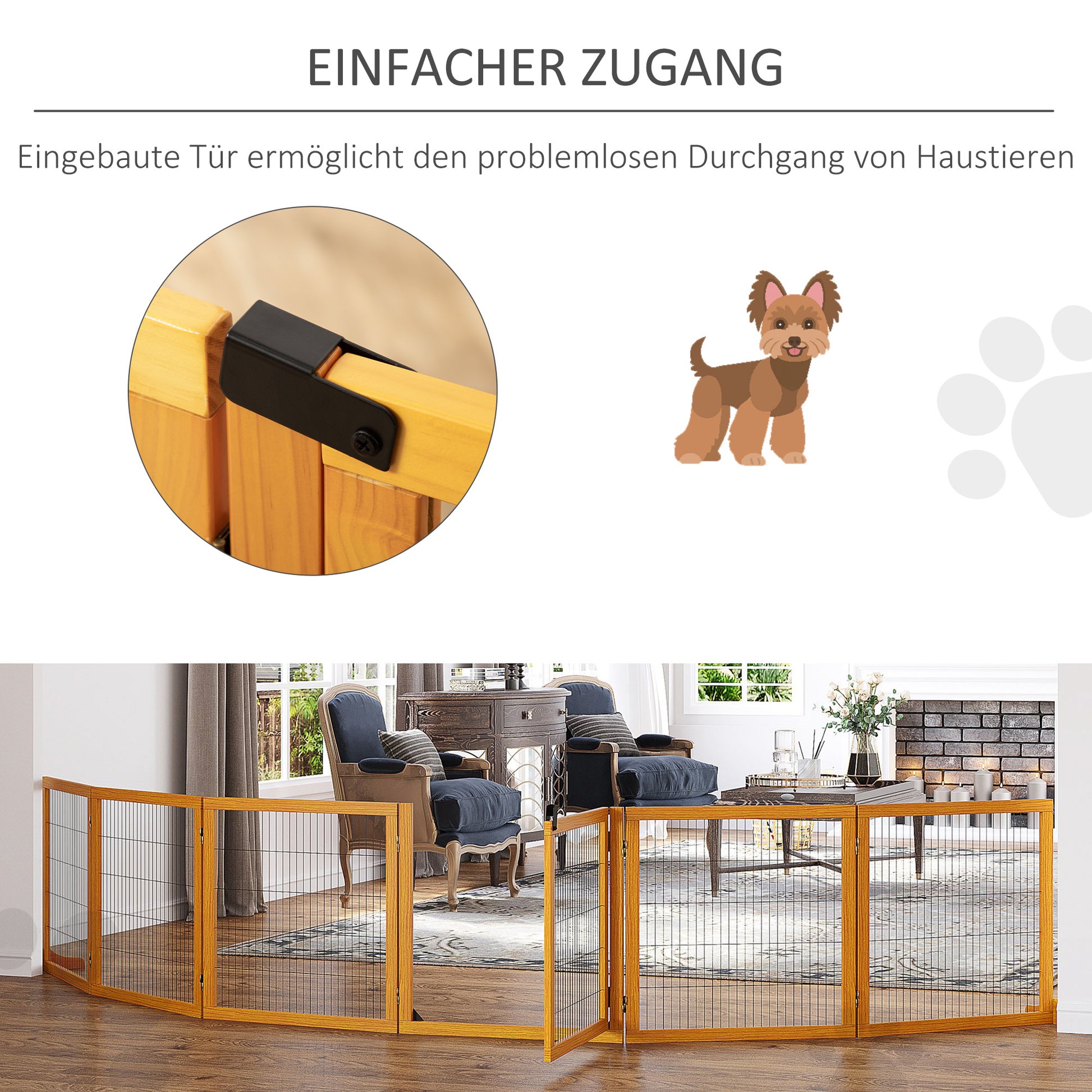 Dog Safety Gate Adjustable Protective Barrier with Feet 432 x 70 cm Wood Dog Gate Foldable Stair Safety Gate Dog Safety Gate for Stairs, Doors, Hallway, 6 Panels, Yellow