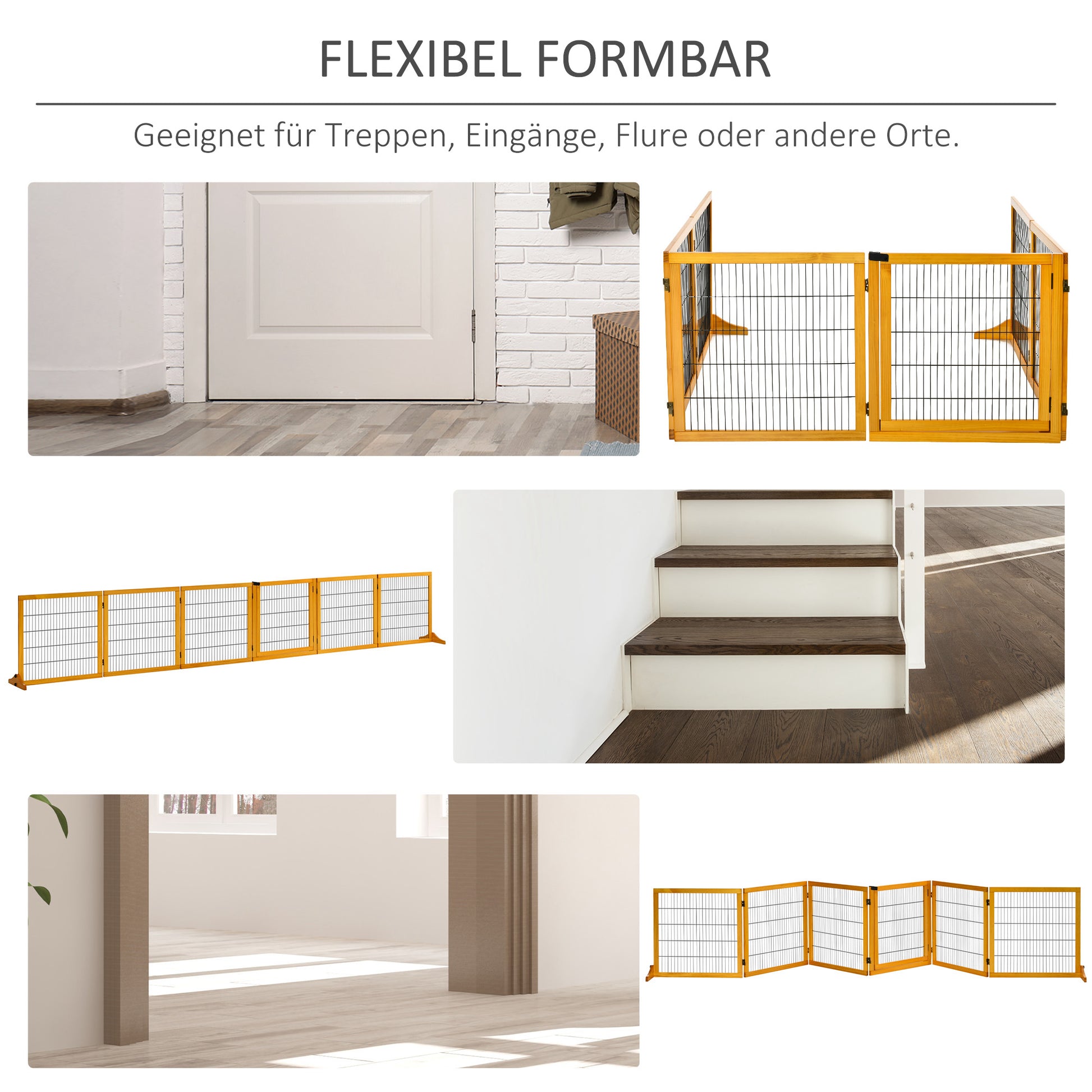 Dog Safety Gate Adjustable Protective Barrier with Feet 432 x 70 cm Wood Dog Gate Foldable Stair Safety Gate Dog Safety Gate for Stairs, Doors, Hallway, 6 Panels, Yellow