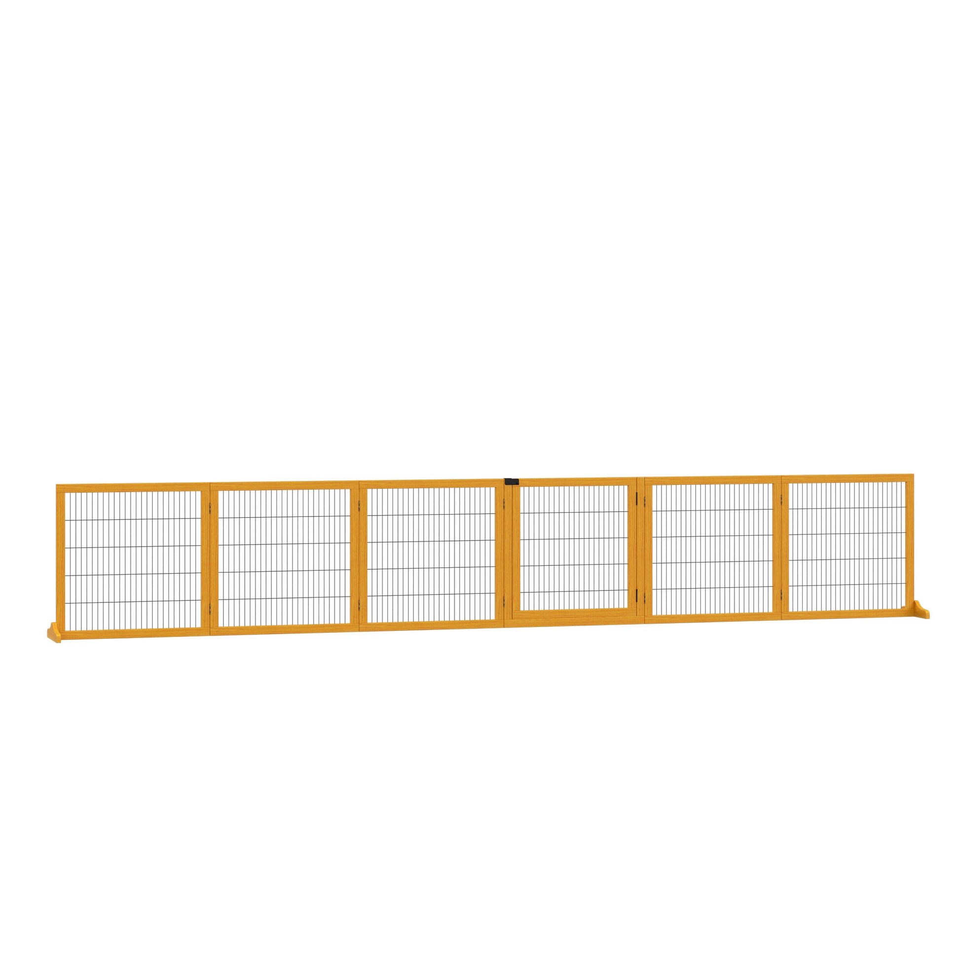 Dog Safety Gate Adjustable Protective Barrier with Feet 432 x 70 cm Wood Dog Gate Foldable Stair Safety Gate Dog Safety Gate for Stairs, Doors, Hallway, 6 Panels, Yellow