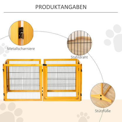 Dog Safety Gate Adjustable Protective Barrier with Feet 432 x 70 cm Wood Dog Gate Foldable Stair Safety Gate Dog Safety Gate for Stairs, Doors, Hallway, 6 Panels, Yellow
