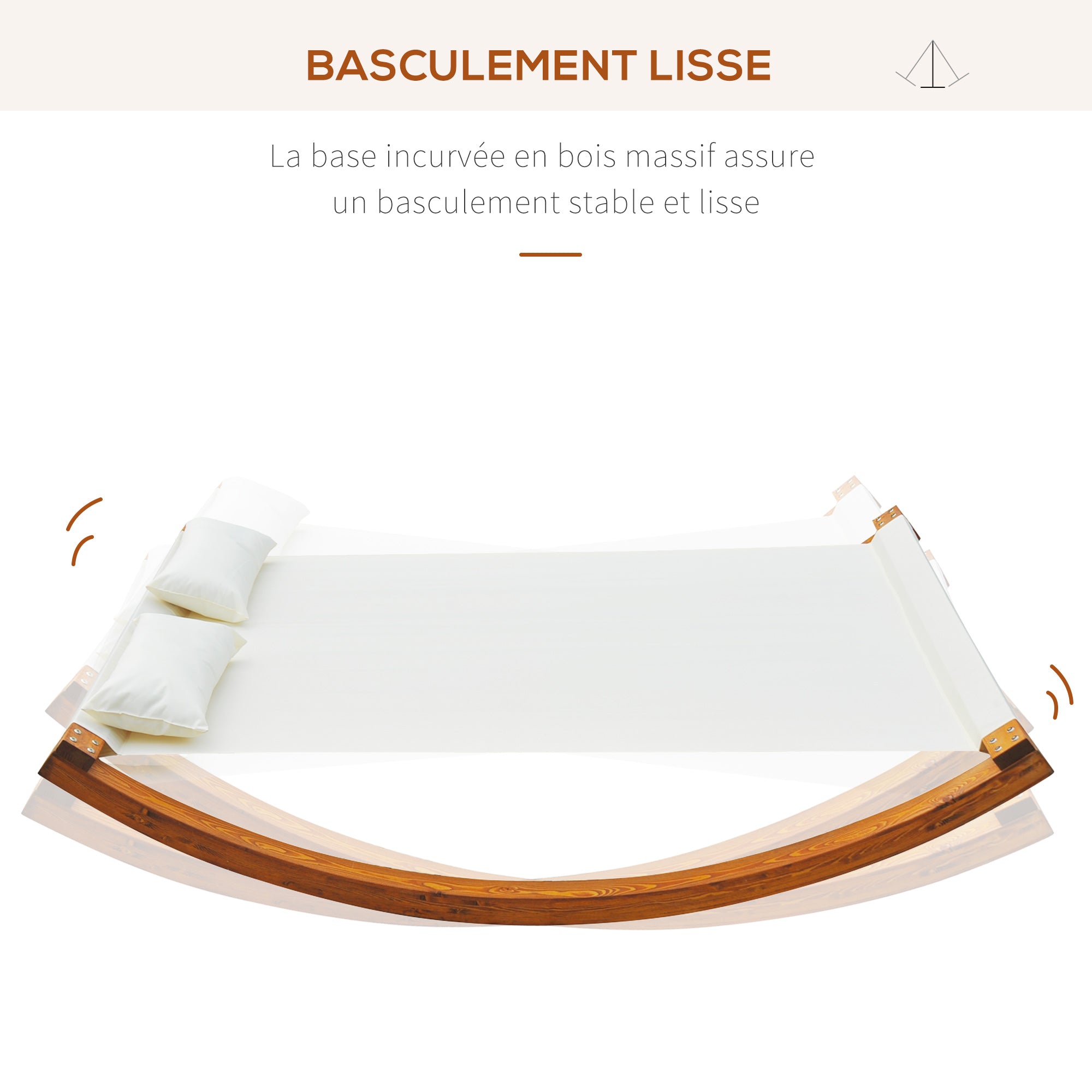 Design Rocking Sun Lounger 2 Seater with 2 Cushions Included Pre-Oiled Larch Wood White Cotton