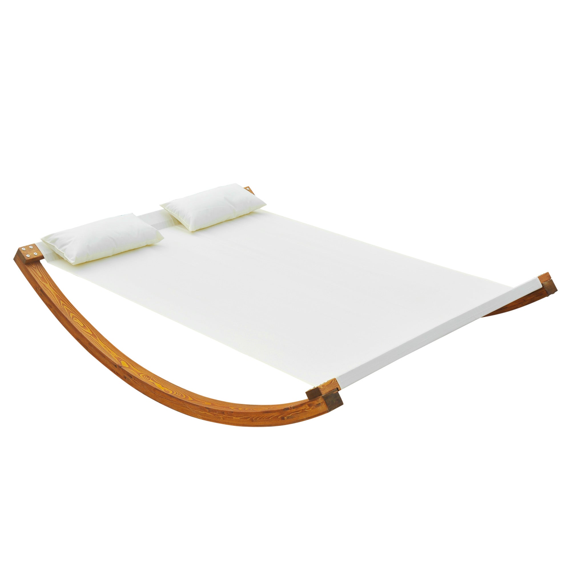 Design Rocking Sun Lounger 2 Seater with 2 Cushions Included Pre-Oiled Larch Wood White Cotton
