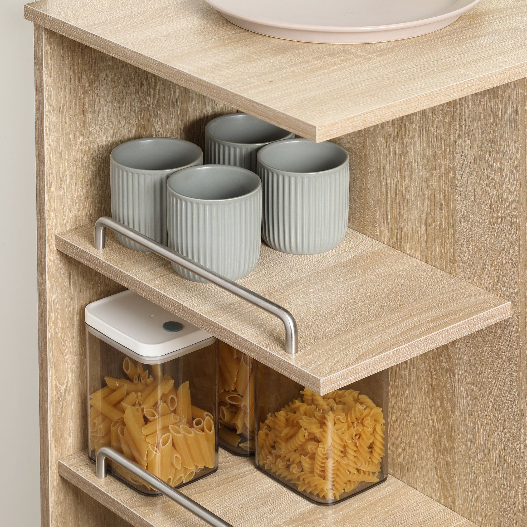Kitchen Cart, Serving Trolley, 360° Swivel Wheels, Shelves with Barriers, Kitchen Central Island, with Drawer, Shelves, Cupboard, 65 x 39 x 80 cm, Natural