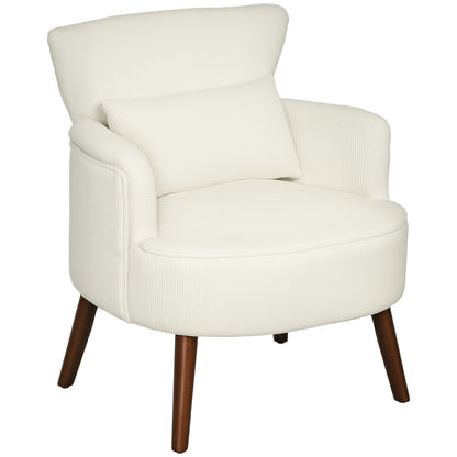 Armchair with Backrest, Rounded Armrests, Padded Lounge Chair with Corduroy Look, Wooden Legs, for Bedroom, Living Room, up to 120 kg, Cream White