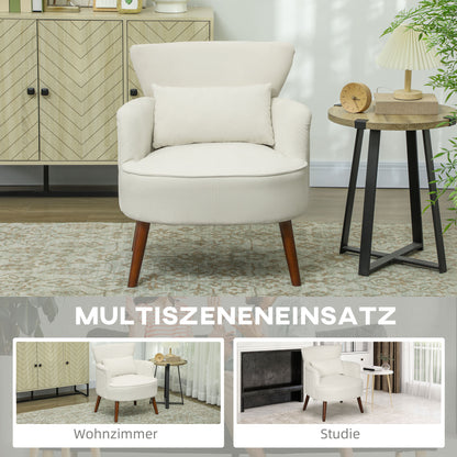 Armchair with Backrest, Rounded Armrests, Padded Lounge Chair with Corduroy Look, Wooden Legs, for Bedroom, Living Room, up to 120 kg, Cream White