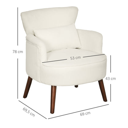 Armchair with Backrest, Rounded Armrests, Padded Lounge Chair with Corduroy Look, Wooden Legs, for Bedroom, Living Room, up to 120 kg, Cream White
