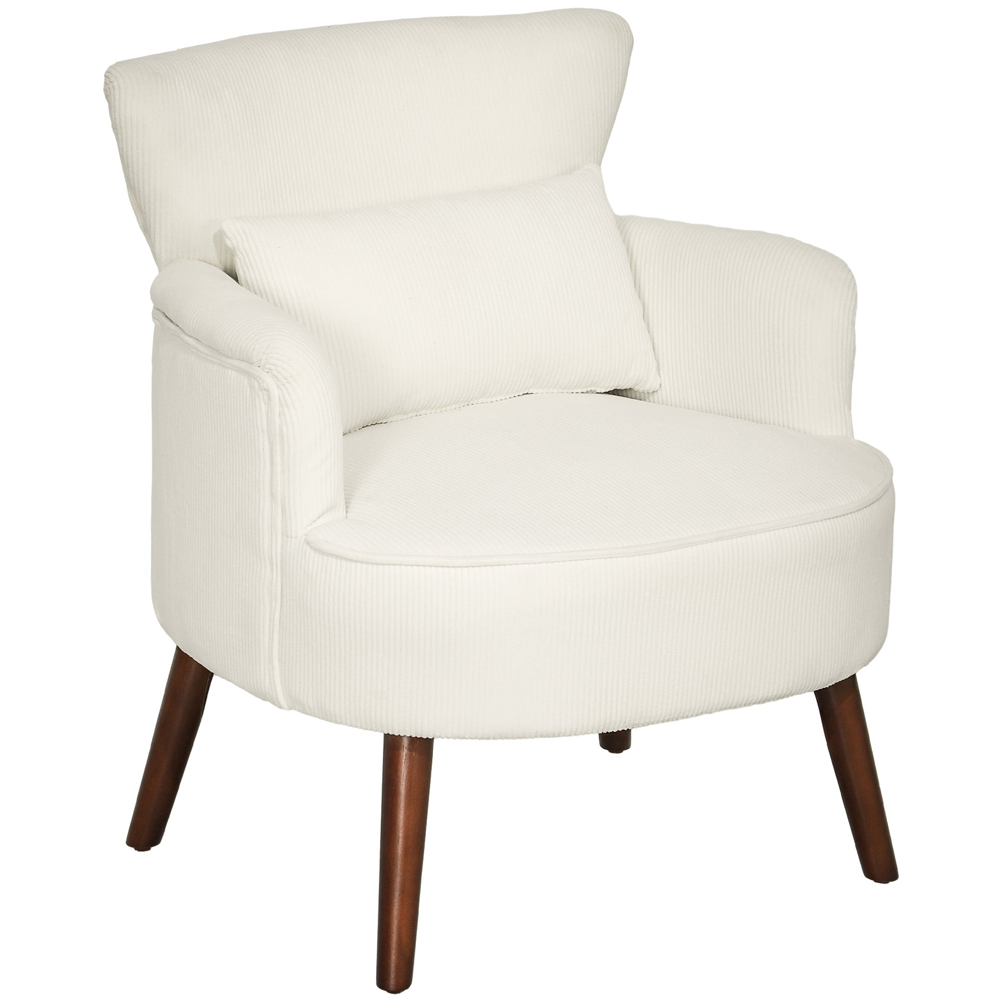 Armchair with Backrest, Rounded Armrests, Padded Lounge Chair with Corduroy Look, Wooden Legs, for Bedroom, Living Room, up to 120 kg, Cream White