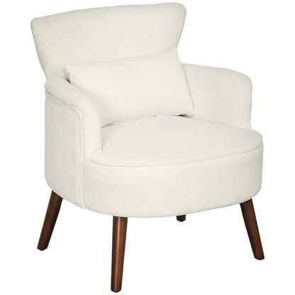 Armchair with Backrest, Rounded Armrests, Padded Lounge Chair with Corduroy Look, Wooden Legs, for Bedroom, Living Room, up to 120 kg, Cream White
