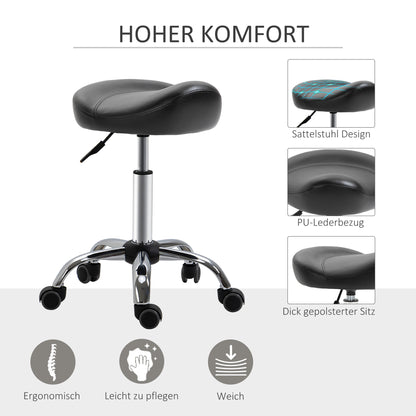 Rolling Stool Adjustable Work Stool with Wheels Swivel Salon Stool for Massage Faux Leather Black 48 x 48 x 54-69 cm