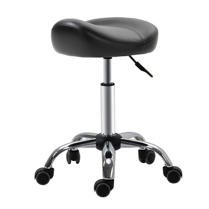 Rolling Stool Adjustable Work Stool with Wheels Swivel Salon Stool for Massage Faux Leather Black 48 x 48 x 54-69 cm