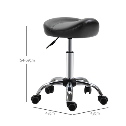 Rolling Stool Adjustable Work Stool with Wheels Swivel Salon Stool for Massage Faux Leather Black 48 x 48 x 54-69 cm
