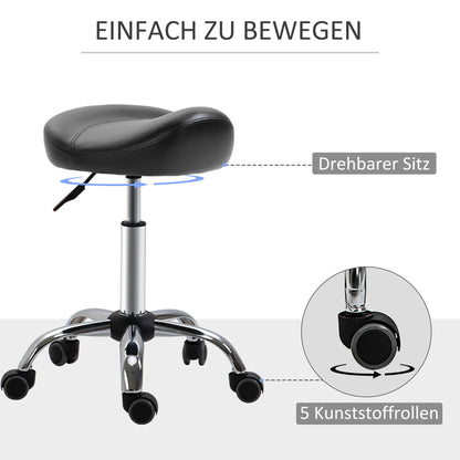 Rolling Stool Adjustable Work Stool with Wheels Swivel Salon Stool for Massage Faux Leather Black 48 x 48 x 54-69 cm