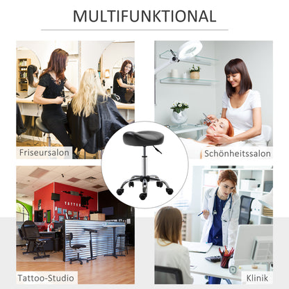 Rolling Stool Adjustable Work Stool with Wheels Swivel Salon Stool for Massage Faux Leather Black 48 x 48 x 54-69 cm