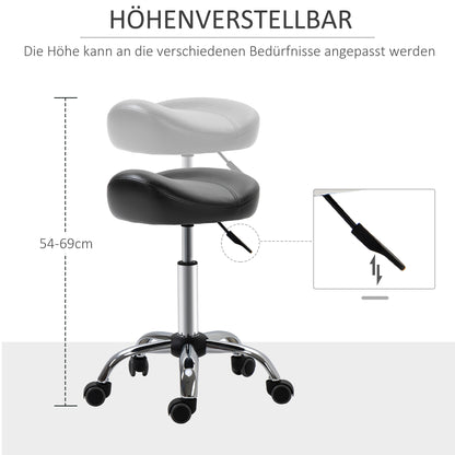 Rolling Stool Adjustable Work Stool with Wheels Swivel Salon Stool for Massage Faux Leather Black 48 x 48 x 54-69 cm