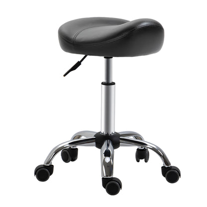 Rolling Stool Adjustable Work Stool with Wheels Swivel Salon Stool for Massage Faux Leather Black 48 x 48 x 54-69 cm