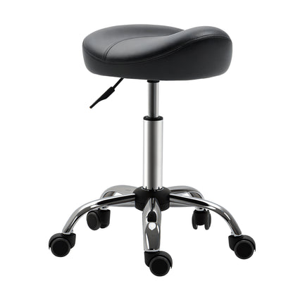 Rolling Stool Adjustable Work Stool with Wheels Swivel Salon Stool for Massage Faux Leather Black 48 x 48 x 54-69 cm