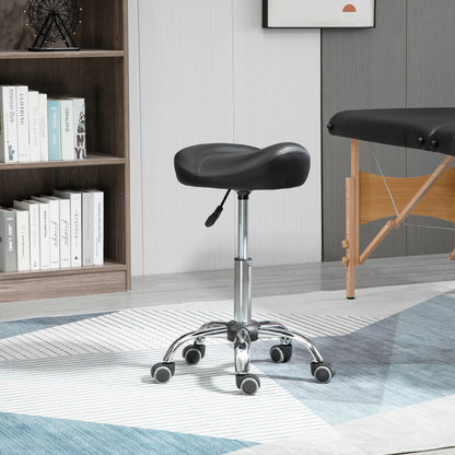 Rolling Stool Adjustable Work Stool with Wheels Swivel Salon Stool for Massage Faux Leather Black 48 x 48 x 54-69 cm