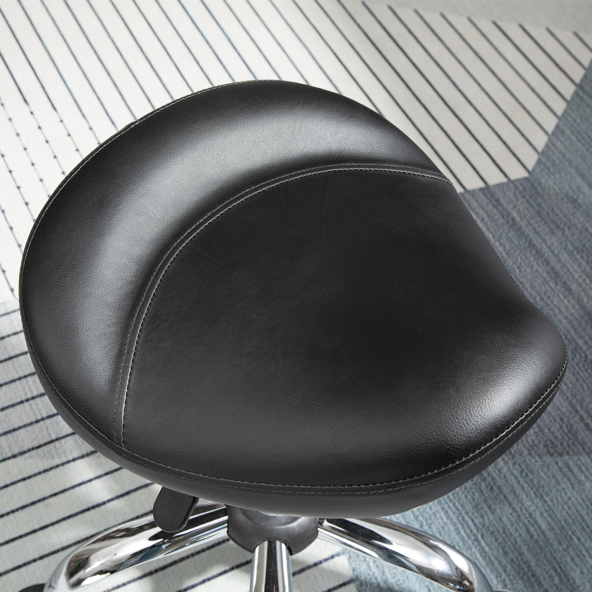 Rolling Stool Adjustable Work Stool with Wheels Swivel Salon Stool for Massage Faux Leather Black 48 x 48 x 54-69 cm