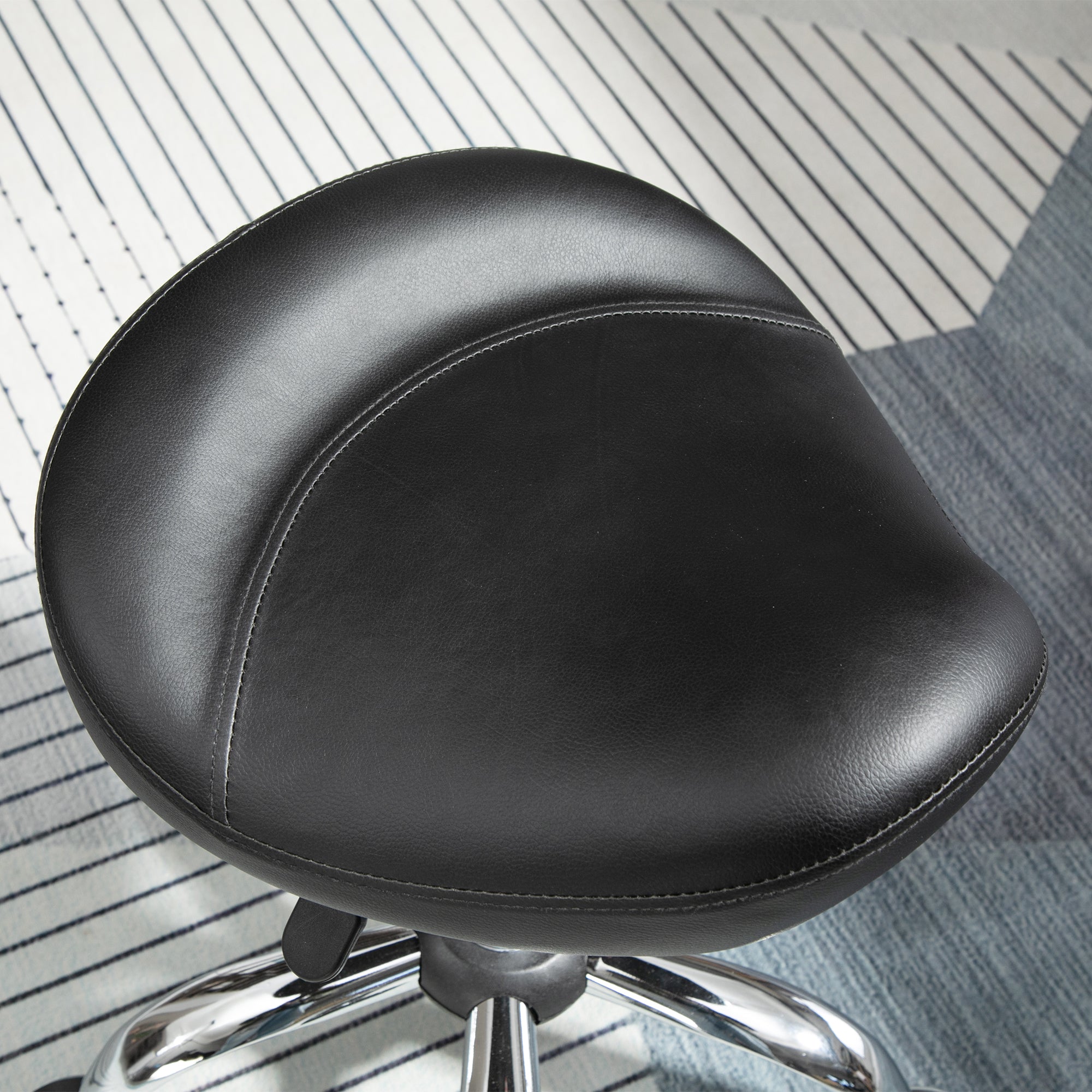 Rolling Stool Adjustable Work Stool with Wheels Swivel Salon Stool for Massage Faux Leather Black 48 x 48 x 54-69 cm