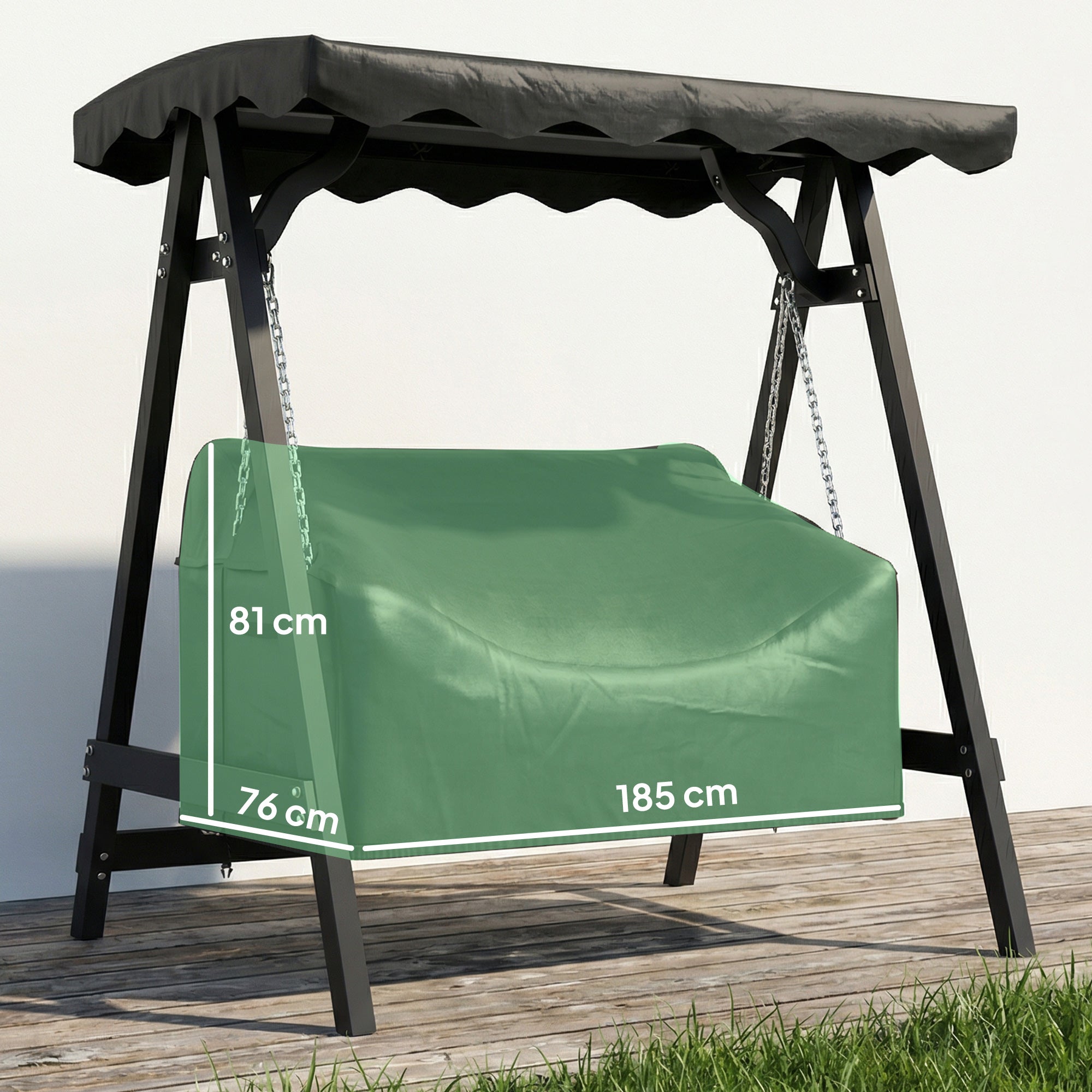 2-Seater Swing Cover, Waterproof & Windproof Protective Cover for Garden Swing, UV-Resistant, 142 x 76 x 81 cm (56 x 30 x 32 in) — Black