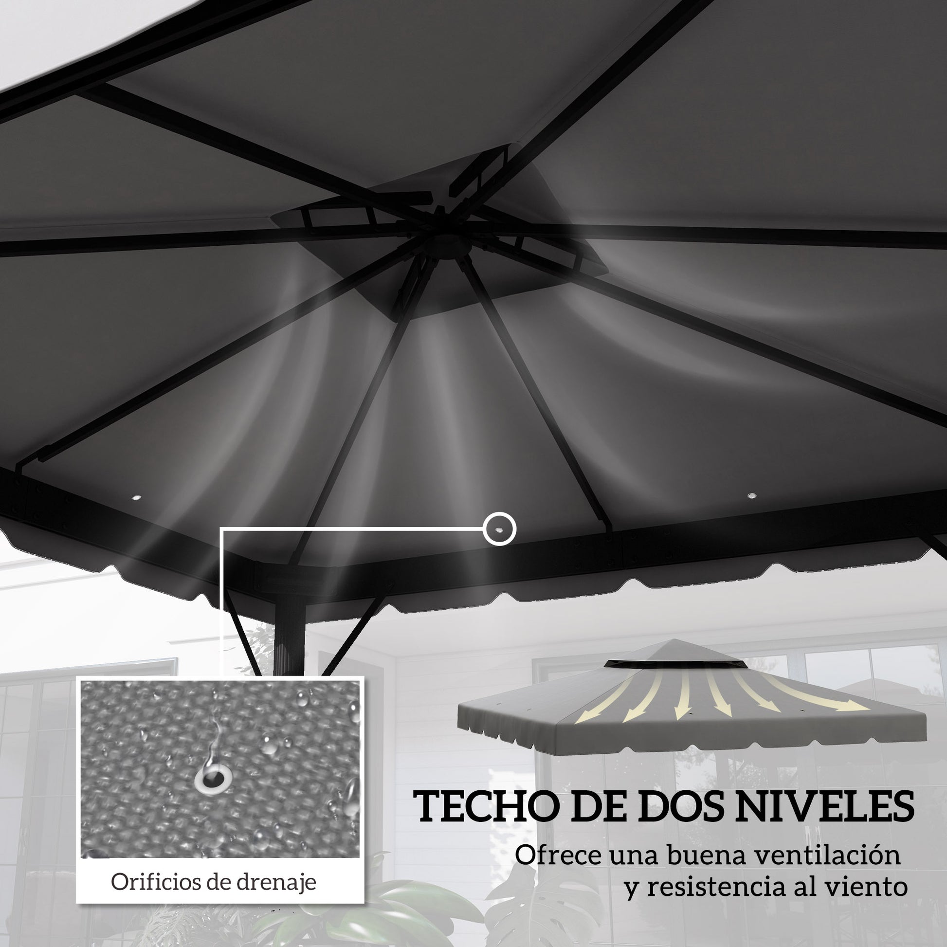 Replacement Roof for 3x3 m Gazebo Replacement Cover with Double Roof with 8 Drainage Holes Replacement Canopy for Gazebo Light Gray