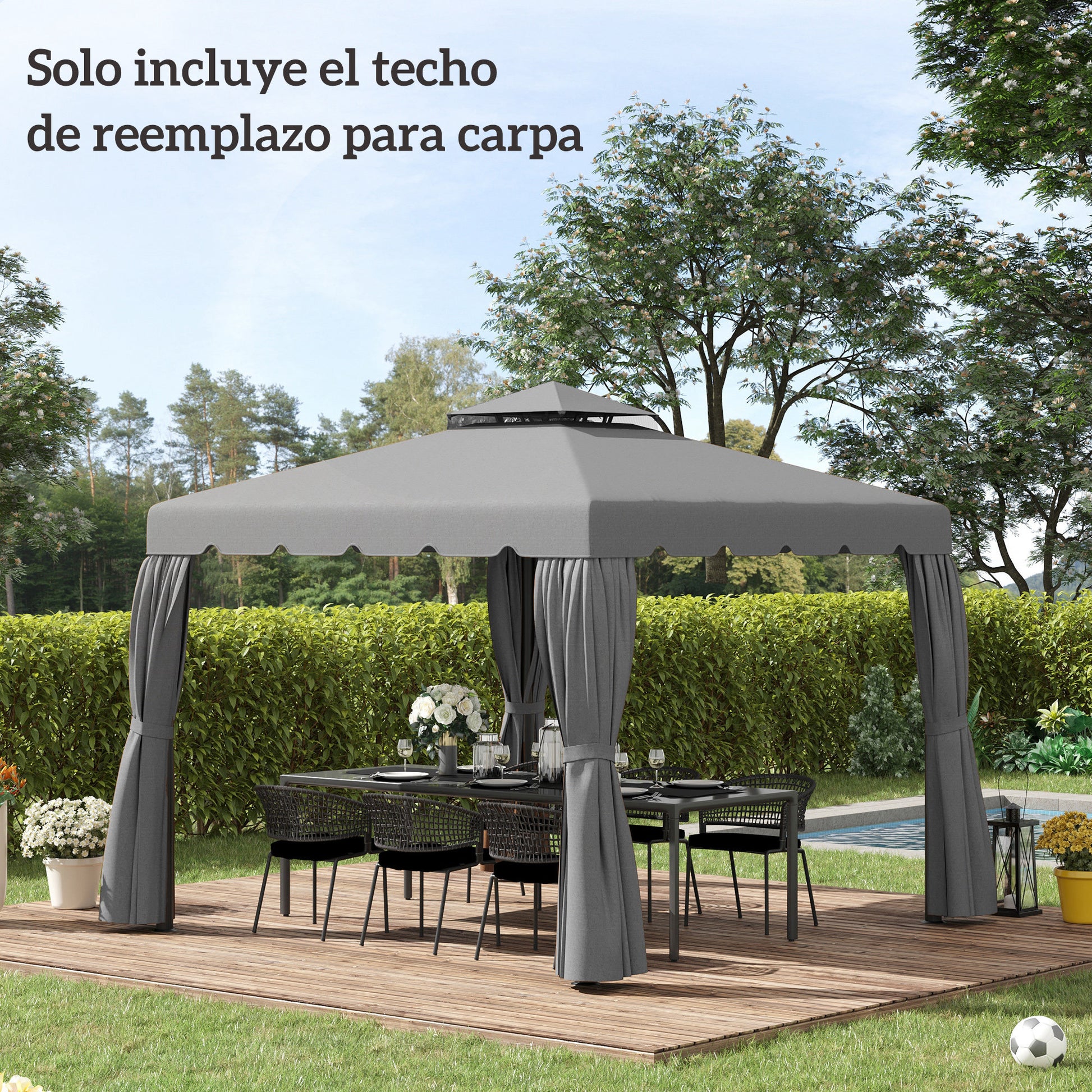 Replacement Roof for 3x3 m Gazebo Replacement Cover with Double Roof with 8 Drainage Holes Replacement Canopy for Gazebo Light Gray